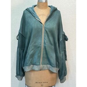 Jaded Gypsy Teal Green Mineral Wash Tied About Jacket Full Zip Hoodie L/XL NWT